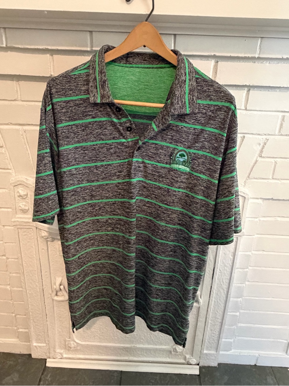Men's Gray & Green Striped Polo Shirt